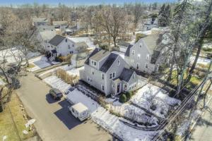 an aerial view of a house in the snow at Belltown Retreat in Stamford