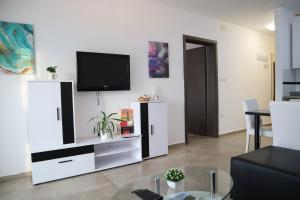 a living room with a tv on a wall at Apartment Vesna Toplice Sveti Martin in Sveti Martin na Muri