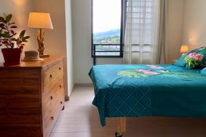 Postelja oz. postelje v sobi nastanitve Alicia's Sky flat on the heights with nice view on the sea and Papeete