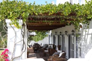 an outdoor patio with chairs and a pergola with plants at Fynbos Ridge Country House & Cottages in Plettenberg Bay