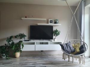 Televízia a/alebo spoločenská miestnosť v ubytovaní Apartament w centrum