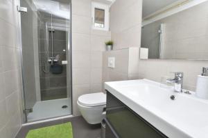 uma casa de banho com um WC, um lavatório e um chuveiro em Apartment Ivan em Primošten