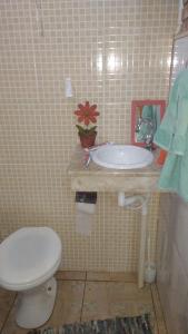 a bathroom with a toilet and a sink at O Chalé de Rita in Lima Duarte