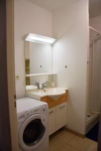 La salle de bains est pourvue d'un lave-linge et d'un lavabo. dans l'établissement Les terrasses de Mirande, à La Rochelle