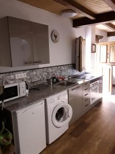 cocina con lavadora y fregadero en Casa Marcelo, en Proaza