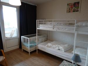 two bunk beds in a room with a window at Vakantieappartment Duplex Aquadelta in Bruinisse