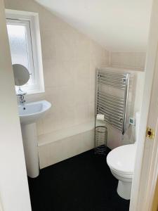 Baño pequeño con aseo y lavamanos en Nevis Rooms - Self check in with free onsite Parking en Inverlochy