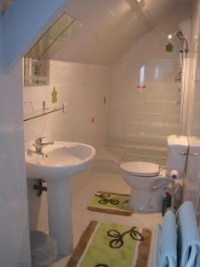 un baño con lavabo e inodoro en Chambres d'hôtes La Pinderie, en Val Couesnon