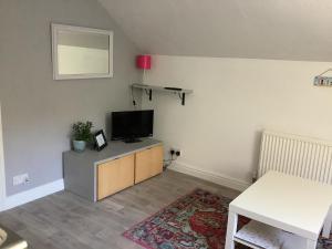 a living room with a tv and a table at Hardwick Flat in Barnstaple