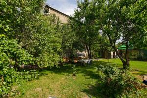 a yard with trees and a table in the grass at Guest House On Maksimova 9 in Almaty