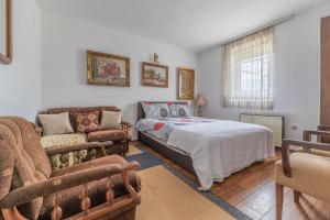 sypialnia z łóżkiem i kanapą w obiekcie Frile Apartments w mieście Nikšić