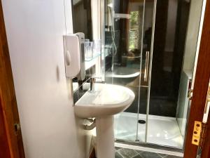 a bathroom with a sink and a shower at Meander in Penzance +10 photos