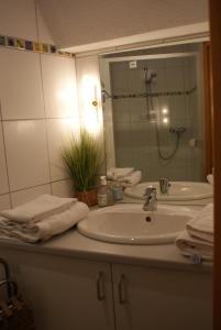 a bathroom with a sink and a mirror at Domaine Jean Sipp in Ribeauvillé