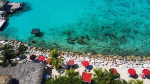 an aerial view of a beach with chairs and umbrellas at Coral Estate Luxury Resort in Willibrordus