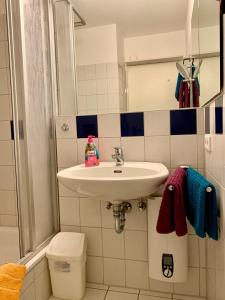 a bathroom with a sink and a toilet at de Bülk in Dorum Neufeld