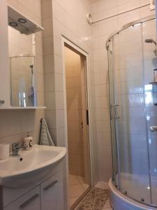 a bathroom with a sink and a shower at Apartment GS CENTAR in Gospić