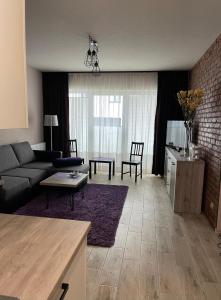 a living room with a couch and a table at Apartamenty Bartnicza C in Bielsko-Biała