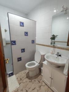 a bathroom with a toilet and a sink at Apartamento Conil Zona tranquila con fácil aparcamiento in Conil de la Frontera