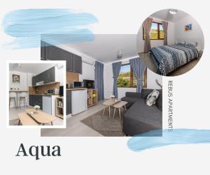 a collage of a bedroom and a living room at Rebus Apartments in Sandanski