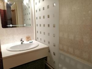 a bathroom with a sink and a mirror at La Godille in Pra-Loup +82 photos
