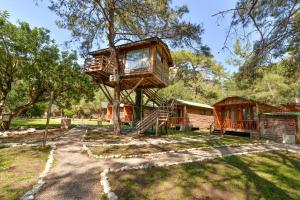 a tree house in the middle of a forest at Sea Valley Lodge in Faralya