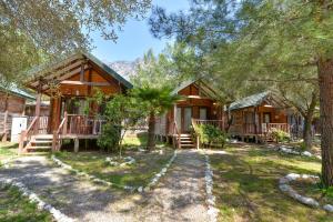 a cabin in the woods with a path leading to it at Sea Valley Lodge in Faralya