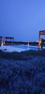 a night view of a park with a pond at Villa Melody Novalja in Novalja