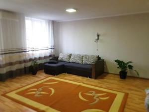 a living room with a couch and a rug at Аpartments on the main street in Bălţi