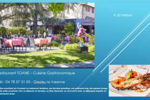 a collage of photos of a restaurantzone course cuisine catastrophe at STUDIO RENOVE RDC TERRASSE + EXTERIEUR PAYSAGE in Grézieu-la-Varenne