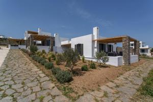 a villa with a pathway leading to a house at Vastblue of Paros in Ambelas