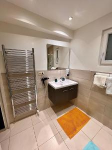 ein Badezimmer mit Dusche und einem weißen Waschbecken in der Unterkunft Nocturno in La-Roche-en-Ardenne