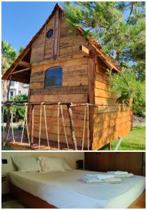 a tree house with a bed in it at Gea tree house in Preveza