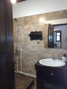 bagno con lavandino e specchio di Casuta din Valea Regilor a Grădiştea de Munte