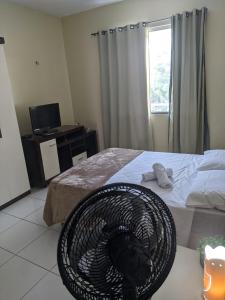 a bedroom with a large bed and a television at Apartamento Amplo e familiar em frente à Igreja do Céu in Viçosa do Ceará