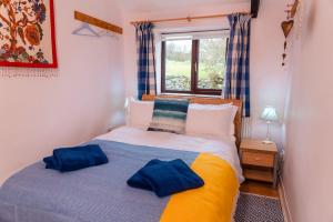 una camera con un letto con due cuscini sopra di Polrunny Farm Elderberry Cottage with sea view a Boscastle