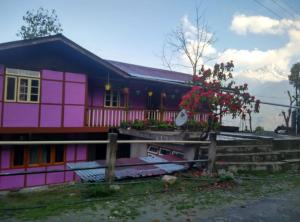 een roze huis met een hek ervoor bij Vamoose Himalayan Viewpoint in Ravangla