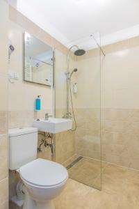 a bathroom with a toilet and a sink and a shower at EndHotel Bielany Wroclawskie in Bielany Wrocławskie