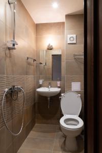a bathroom with a toilet and a sink at Червената къща in Perushtitsa