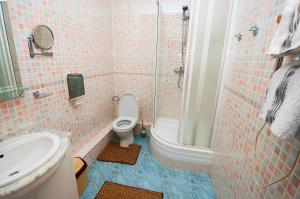 W łazience znajduje się toaleta, prysznic i umywalka. w obiekcie Viva Hotel w mieście Mikołajów