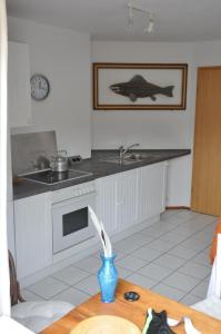 a kitchen with a sink and a counter top at Ferienwohnung Fischer in Frickingen +3 photos