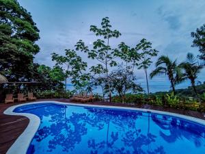 a swimming pool with a view of the ocean at Lapa Rios Lodge by Böëna in Puerto Jiménez