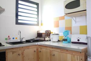 a kitchen with a sink and a microwave at l'an dormi vacances in La Plaine des Cafres