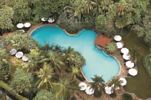 una vista aérea de una piscina del complejo con palmeras en Shangri-la Surabaya, en Surabaya