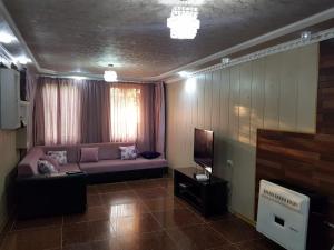 - un salon avec un canapé et une télévision dans l'établissement Гостевой дом Поти, à Poti