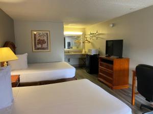 Una habitación de hotel con una cama y un televisor de pantalla plana. en Travelodge by Wyndham Laurel Ft Meade Near NSA, en Laurel