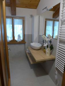 een badkamer met een witte wastafel en ramen bij La Mansarda di nonna Delfa in Pinzolo