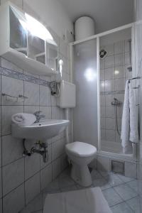 a bathroom with a toilet and a sink and a shower at La Familia Apartments in Makarska