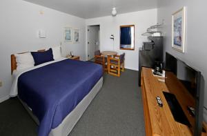 a bedroom with a bed and a flat screen tv at Aurora Borealis in Saint Ignace