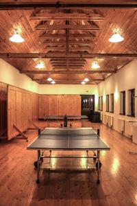 a ping pong table in the middle of a room at Amadé Pension in Siculeni