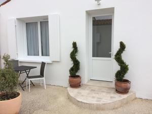 een veranda met twee potplanten naast een deur bij La parenthèse in Saintes